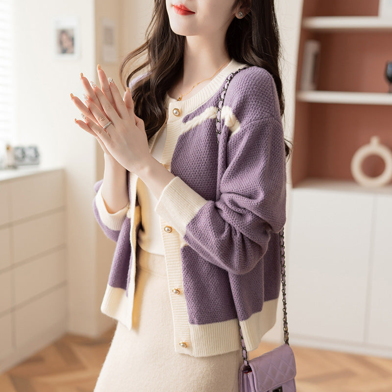 Damen lässige Strickjacke mit dekorativen Zopfdetails und Glanzknöpfen Drune