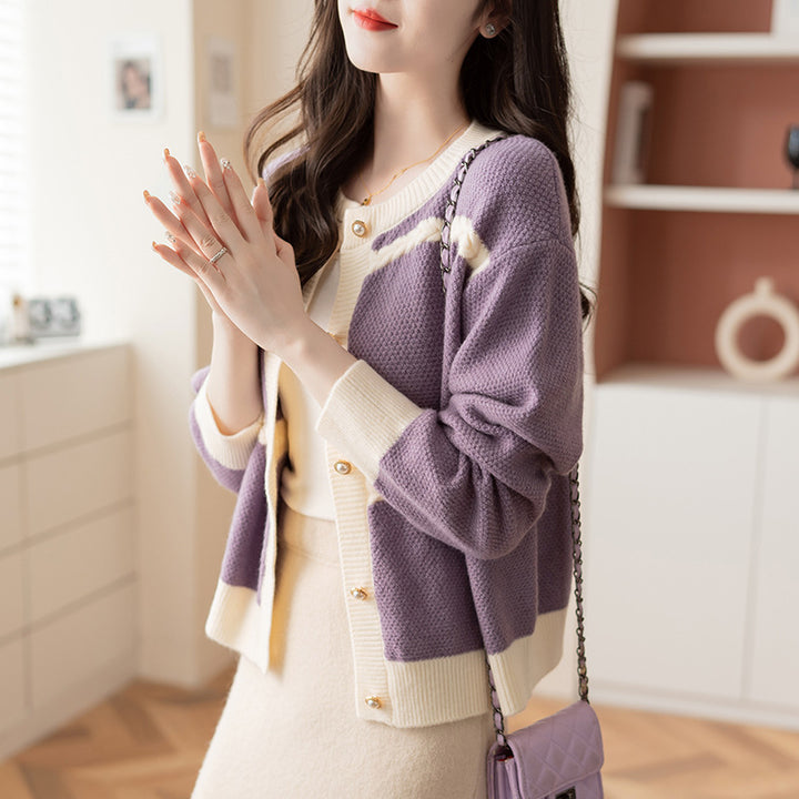Damen lässige Strickjacke mit dekorativen Zopfdetails und Glanzknöpfen Drune