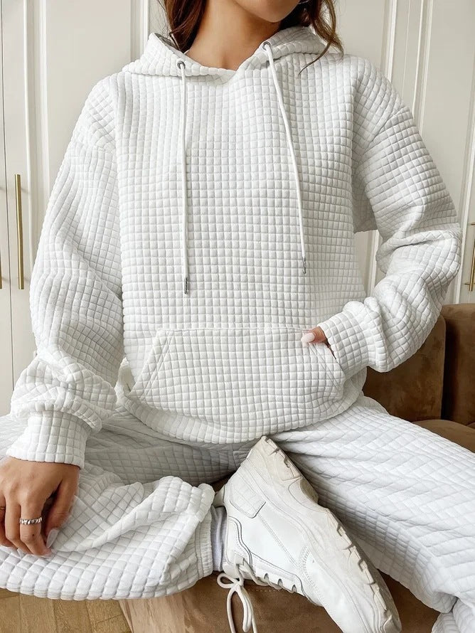 Damen lässiger Hoodie mit strukturierter Oberfläche und praktischer Kängurutasche Drune