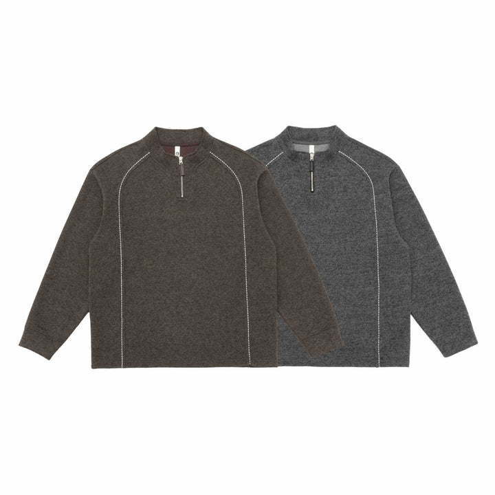 Herren Halbzip-Sweatshirt mit Stehkragen und Kontrastnaht Drune