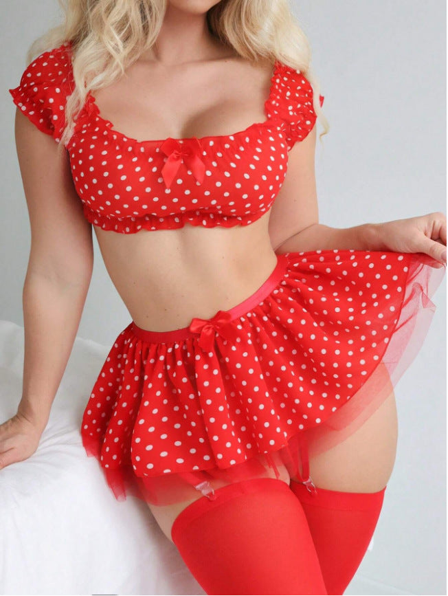 Damen Polka Dot Off-Shoulder Unterwäsche Set Drune
