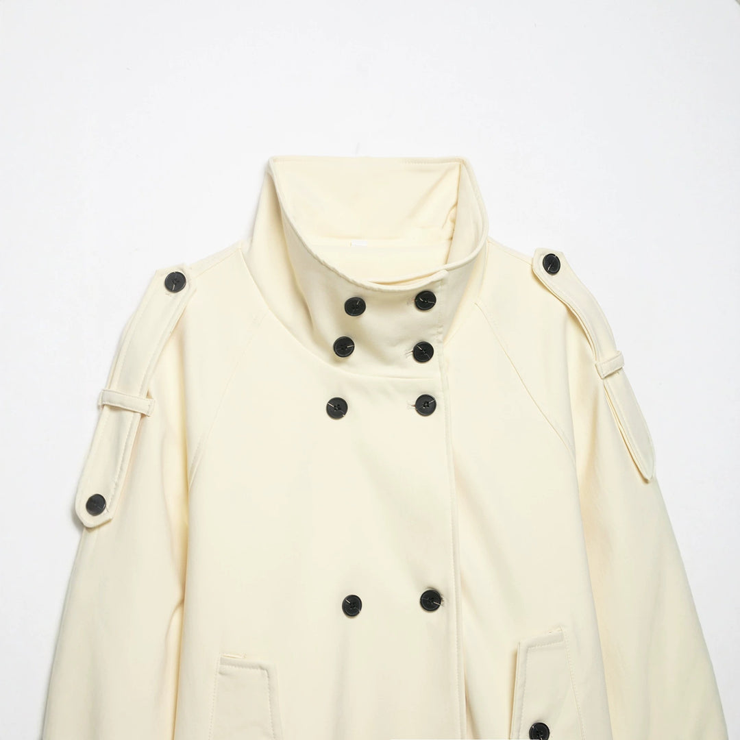 Damen Kurzjacke im Trenchcoat-Stil mit Doppelreiher und Taillengürtel Drune
