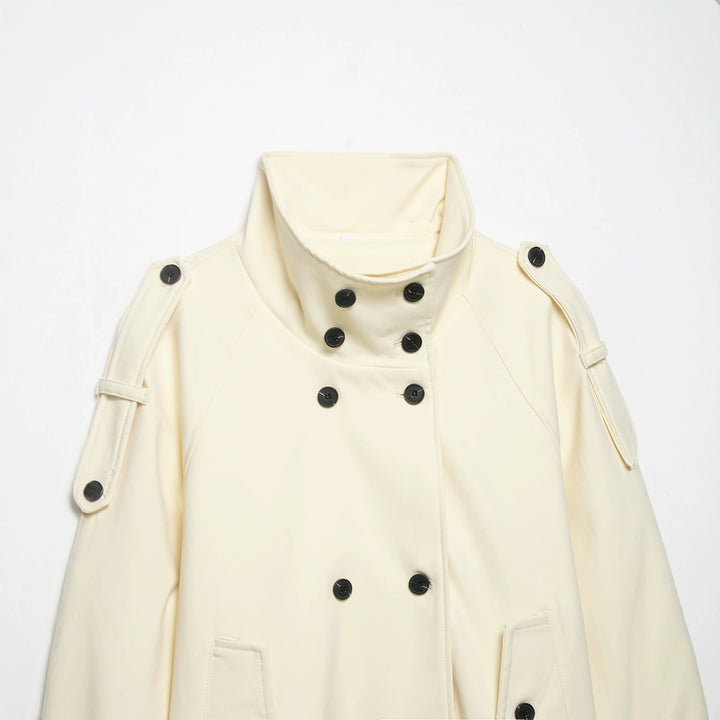 Damen Kurzjacke im Trenchcoat-Stil mit Doppelreiher und Taillengürtel Drune