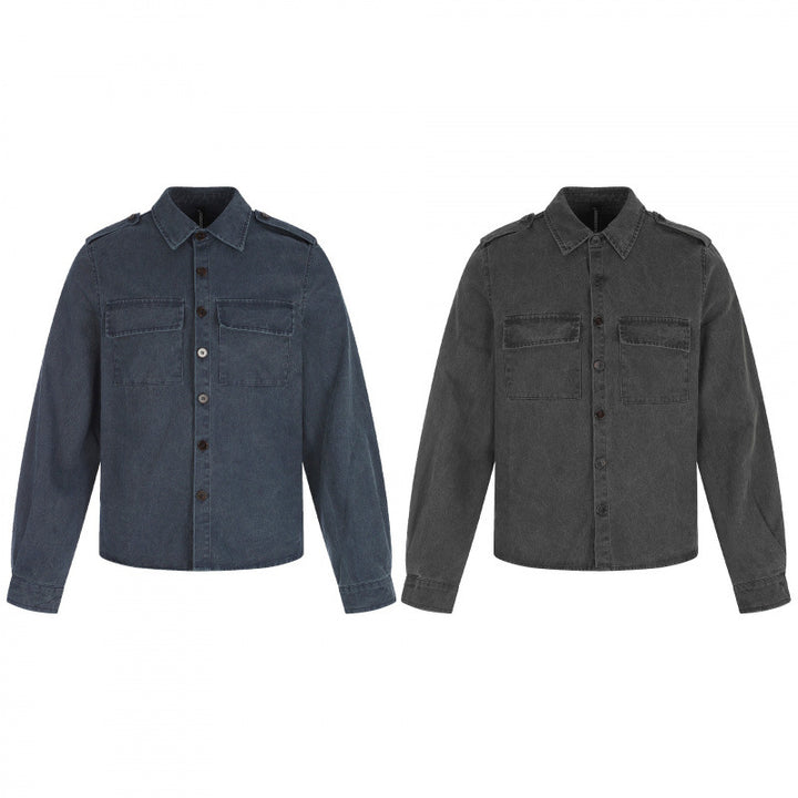 Damen Kastenförmige Overshirt-Jacke aus Denim mit Schulterklappen und aufgesetzten Brusttaschen Drune
