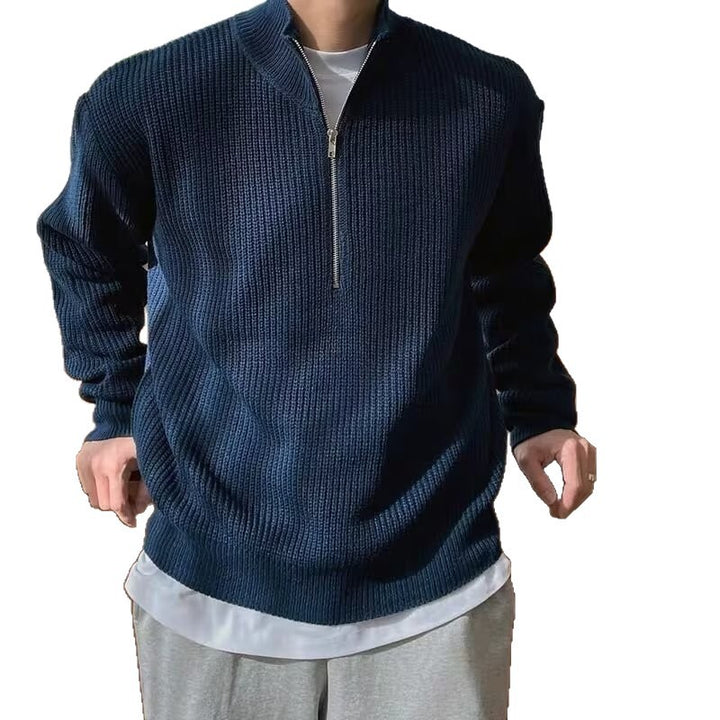 Herren Modischer Strickpullover mit Stehkragen und Reißverschluss Drune