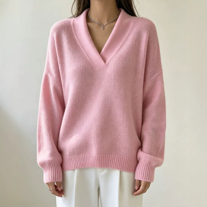 Damen Kaschmir-Touch V-Ausschnitt Relax-Pullover mit Raglanärmeln Drune