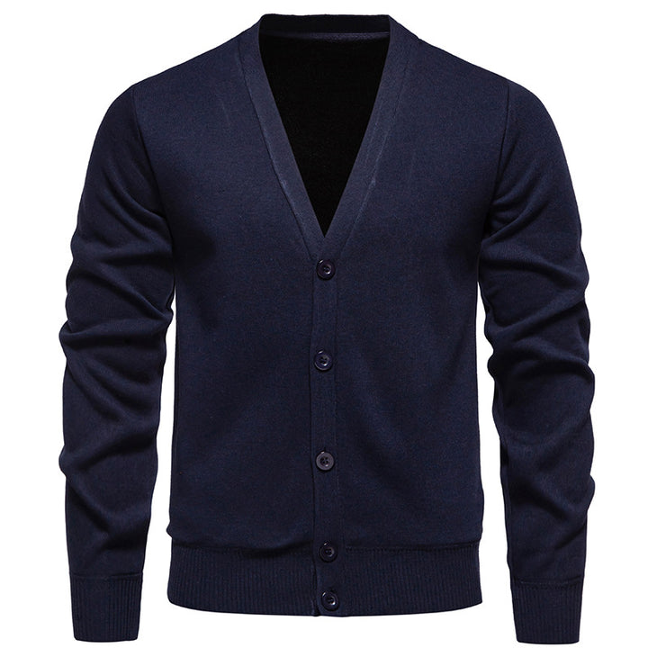 Herren Feiner V-Ausschnitt Strickcardigan mit durchgehender Knopfleiste und gerippten Bündchen Drune