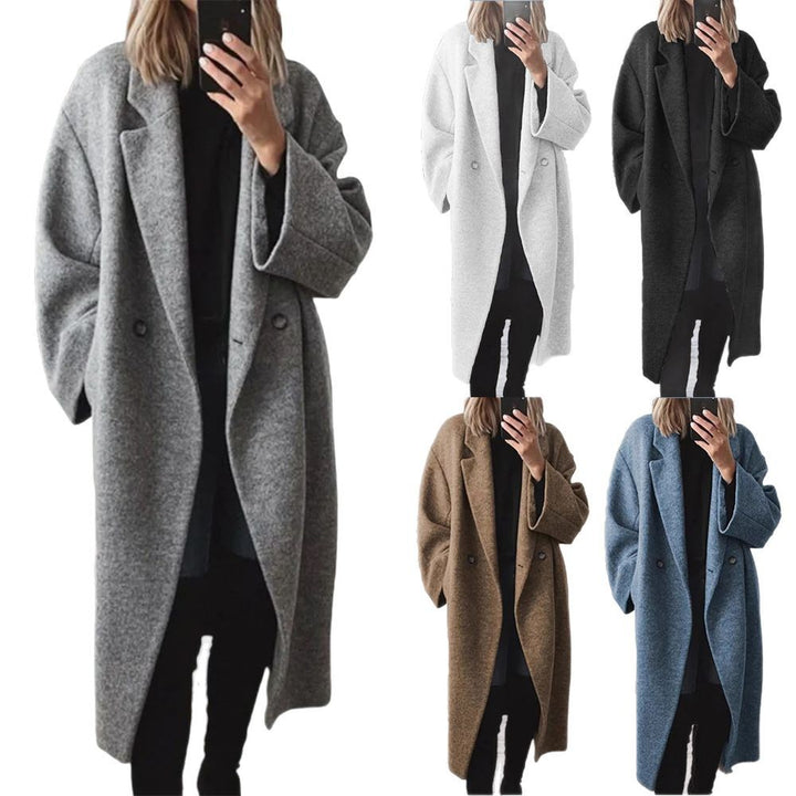 Damen Oversized Wollmantel mit doppelt-knöpfigem Design und lässigem Schnitt Drune