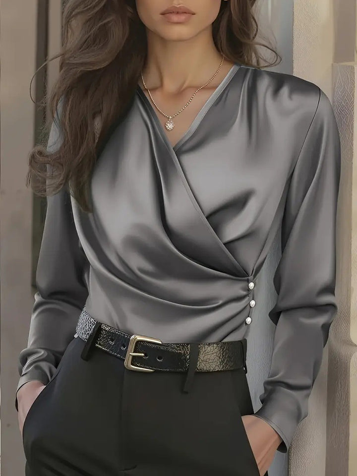 Damen Wickelbluse mit eleganten Knopfdetails Drune