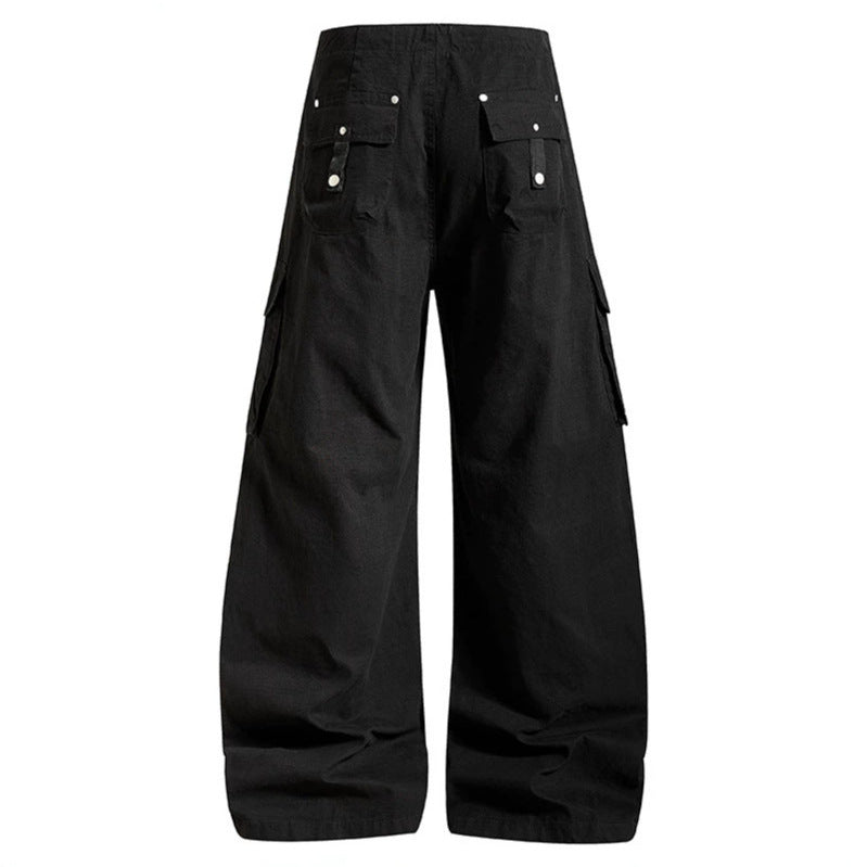 Damen weite High-Waist Cargo-Hose mit Tunnelzugbund und großen Klapptaschen Drune