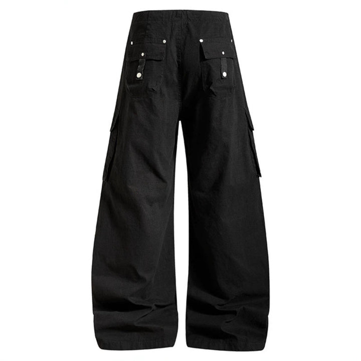 Damen weite High-Waist Cargo-Hose mit Tunnelzugbund und großen Klapptaschen Drune