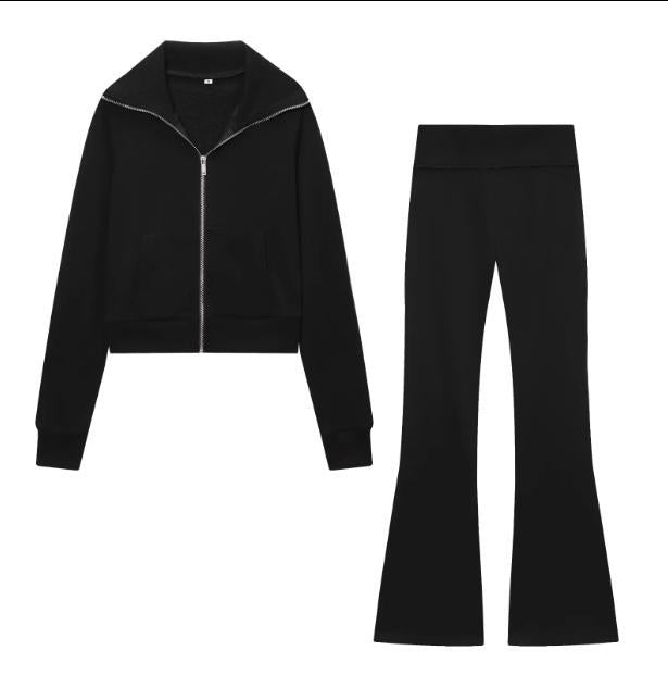 Damen 600+ hochtaillierte ausgestellte Jersey‑Hose mit Stretchbund Drune