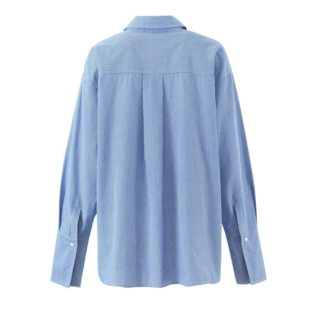 Damen Oversize-Hemdbluse mit Brusttasche und verlängerten Manschetten Drune