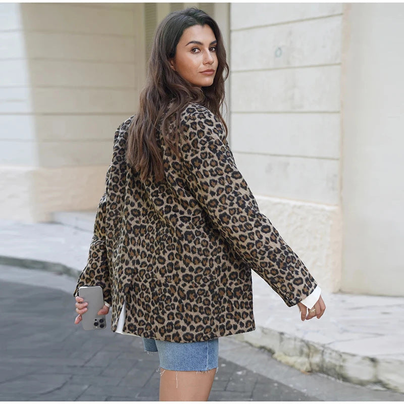 Damen Eleganter Leopardenmuster Blazer Drune