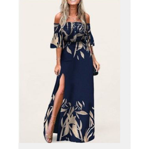 Damen Maxikleid mit schulterfreiem Design und elegante Blumendruckdetails Drune