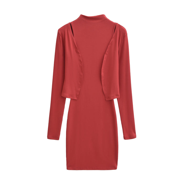 Damen Figurnahes Midikleid mit integriertem Bolero und Stehkragen Drune