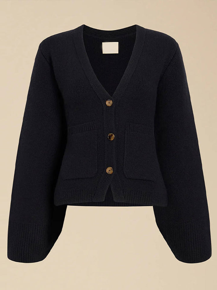 Damen Strickjacke mit tiefem V-Ausschnitt und praktischen Taschen Drune