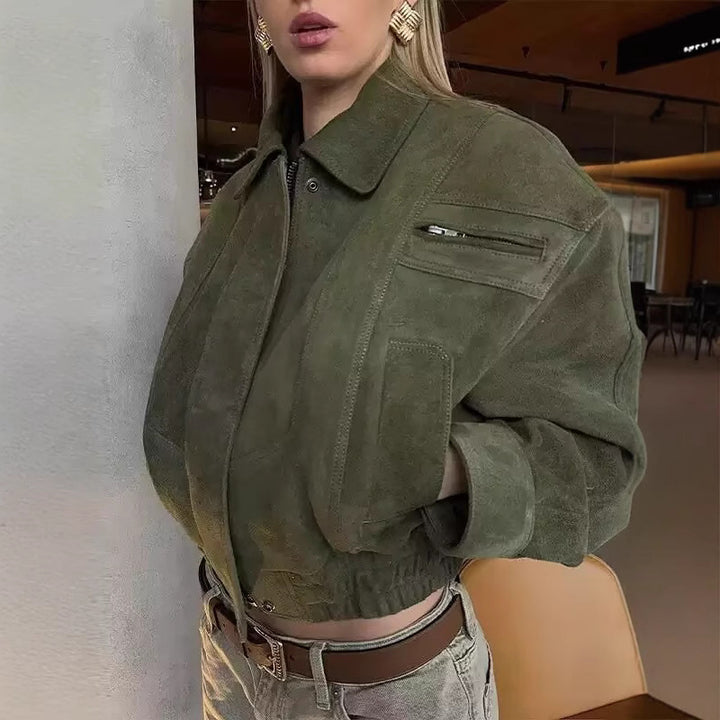 Damen modische Übergangsjacke mit seitlichen Taschen und hohem Kragen Drune