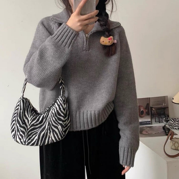 Damen Strickpullover mit hochgeschlossenem Reißverschluss Drune
