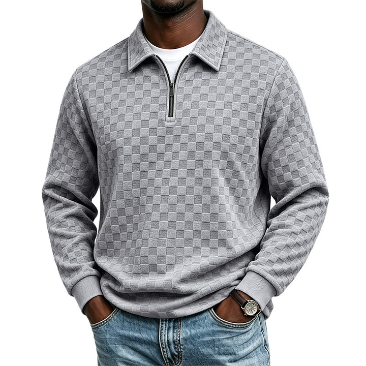 Herren Strukturierter Strickpullover mit Troyer-Kragen und halbem Reißverschluss Drune