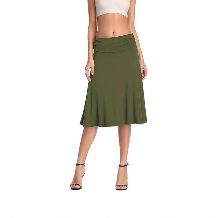 Damen schwingender Midirock mit gerafftem Taillenbund und fließendem Schnitt Drune