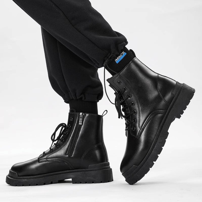 Damen Chunky Combat-Stiefel mit Reißverschluss, profilierter Gummisohle und Schnürung Drune