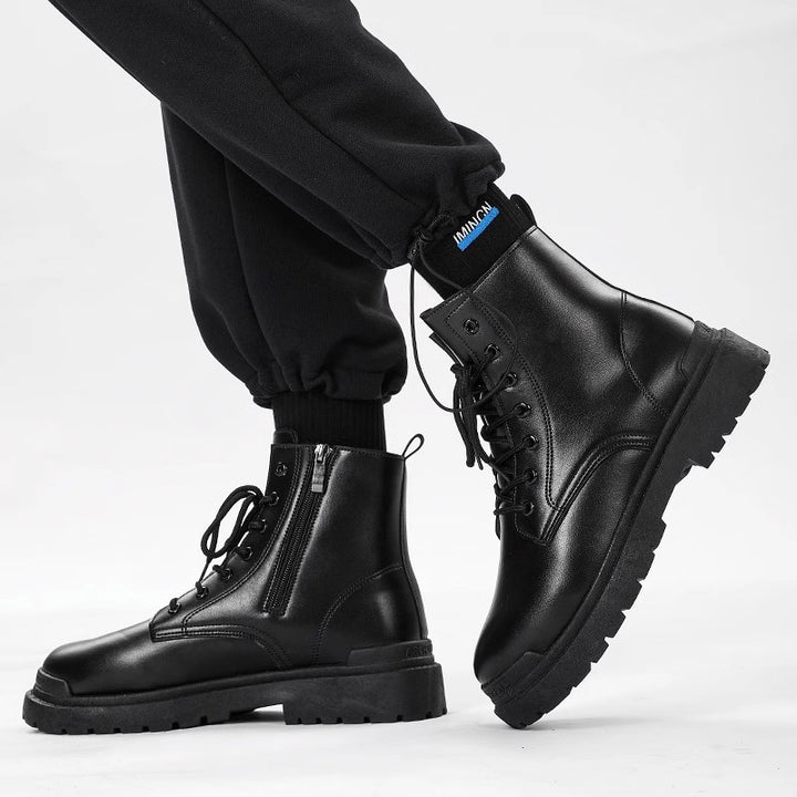 Damen Chunky Combat-Stiefel mit Reißverschluss, profilierter Gummisohle und Schnürung Drune