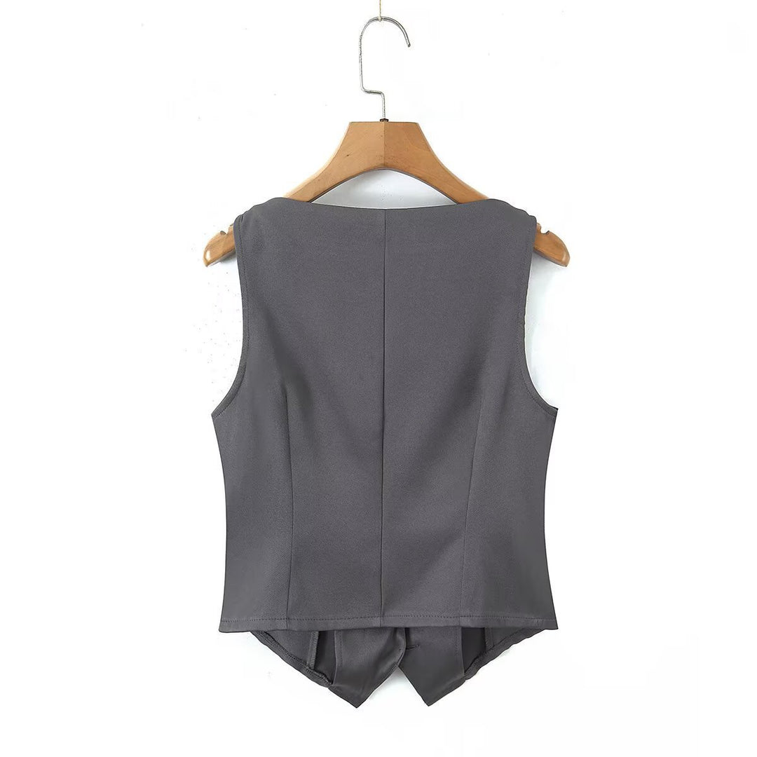 Damen-Set aus tailliertem Weste und kurzem Rock mit eleganten Knopfdetails Drune
