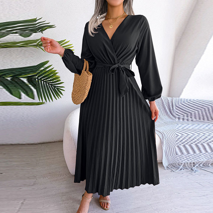 Damen Wickelkleid mit Faltenrock und langem Arm Drune