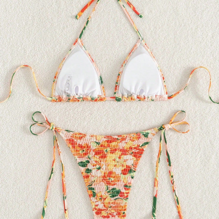 Damen Triangel-Bikini mit floralen Raffungen Drune