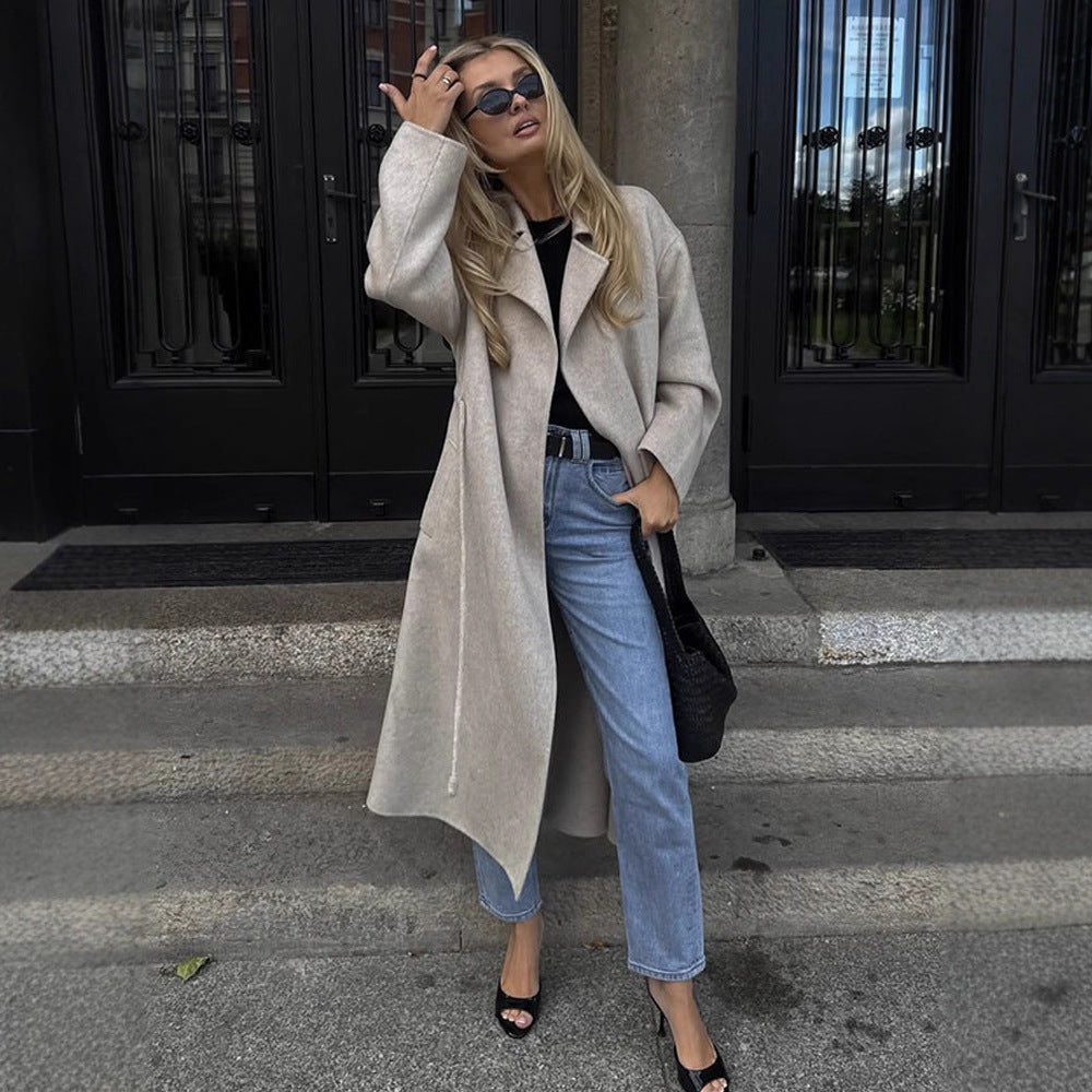 Damen Oversize Wollmix-Mantel mit offenem Fall, weitem Schalkragen und geradem Schnitt Drune