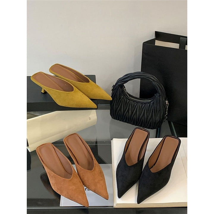 Damen Spitz zulaufende Schlupf‑Mules mit sculpted Kittenabsatz Drune