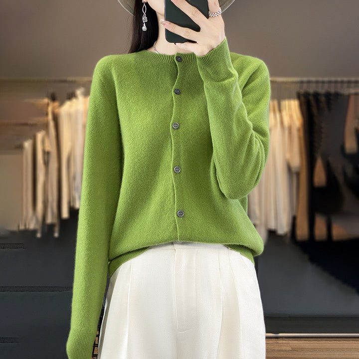 Damen Leichter Feinstrick-Cardigan mit Kaschmir‑Optik, Rundhalsausschnitt und verdeckter Knopfleiste Drune
