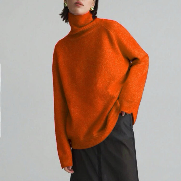 Damen Oversize Rollkragen-Feinstrickpullover mit Raglanärmeln und seitlichen Schlitzen Drune