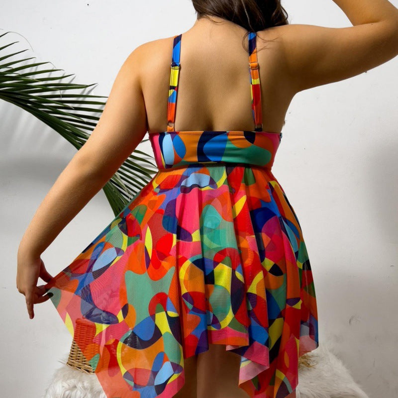 Damen vielseitiges Strandkleid mit modischem Schnitt und buntem Muster Drune