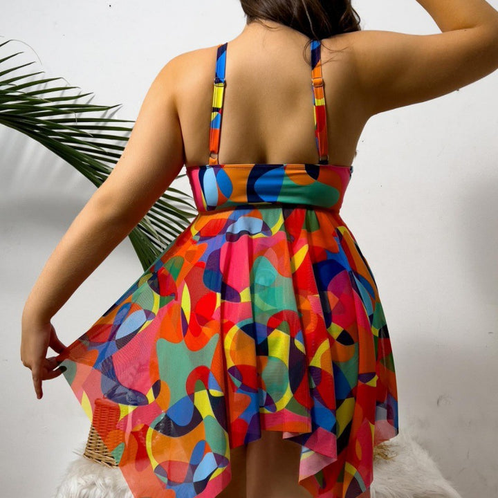 Damen vielseitiges Strandkleid mit modischem Schnitt und buntem Muster Drune
