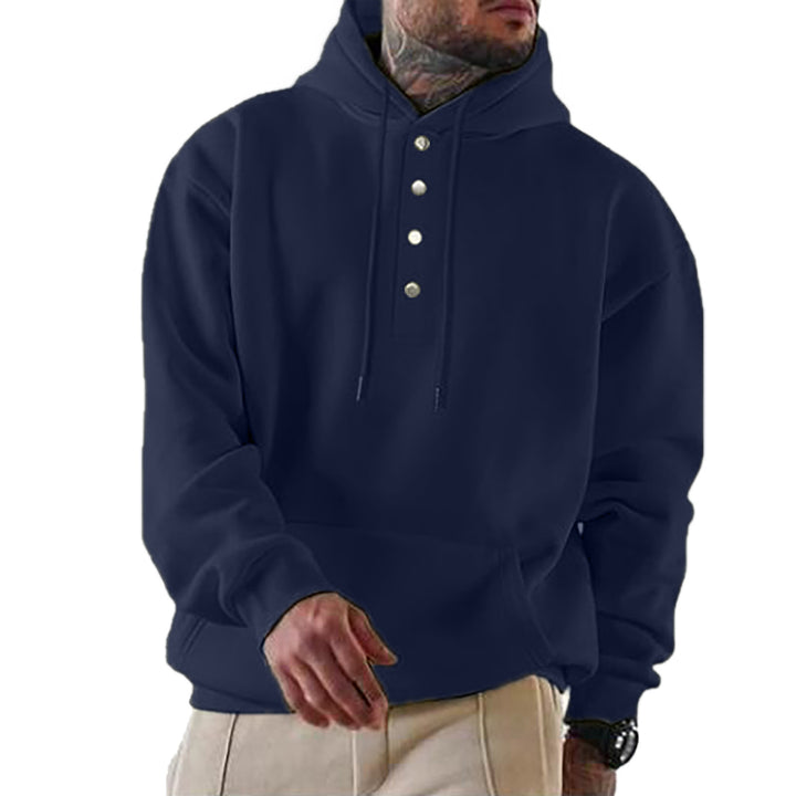 Herren Hoodie mit Henley-Knopfleiste und Kängurutasche EB