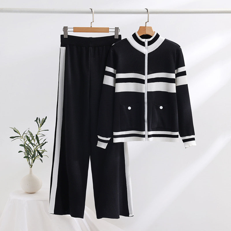 Damen sportliches Strick-Jacke und Hose Set Drune