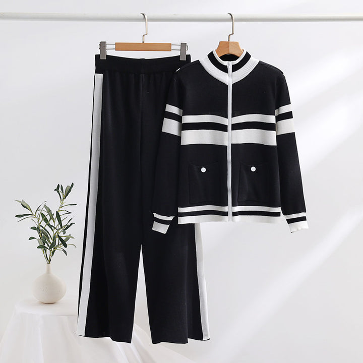 Damen sportliches Strick-Jacke und Hose Set Drune