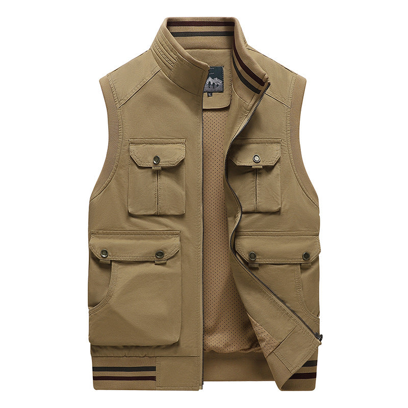 Herren Multifunktionale Outdoor-Weste mit vier Pattentaschen, Stehkragen und Mesh‑Futter Drune