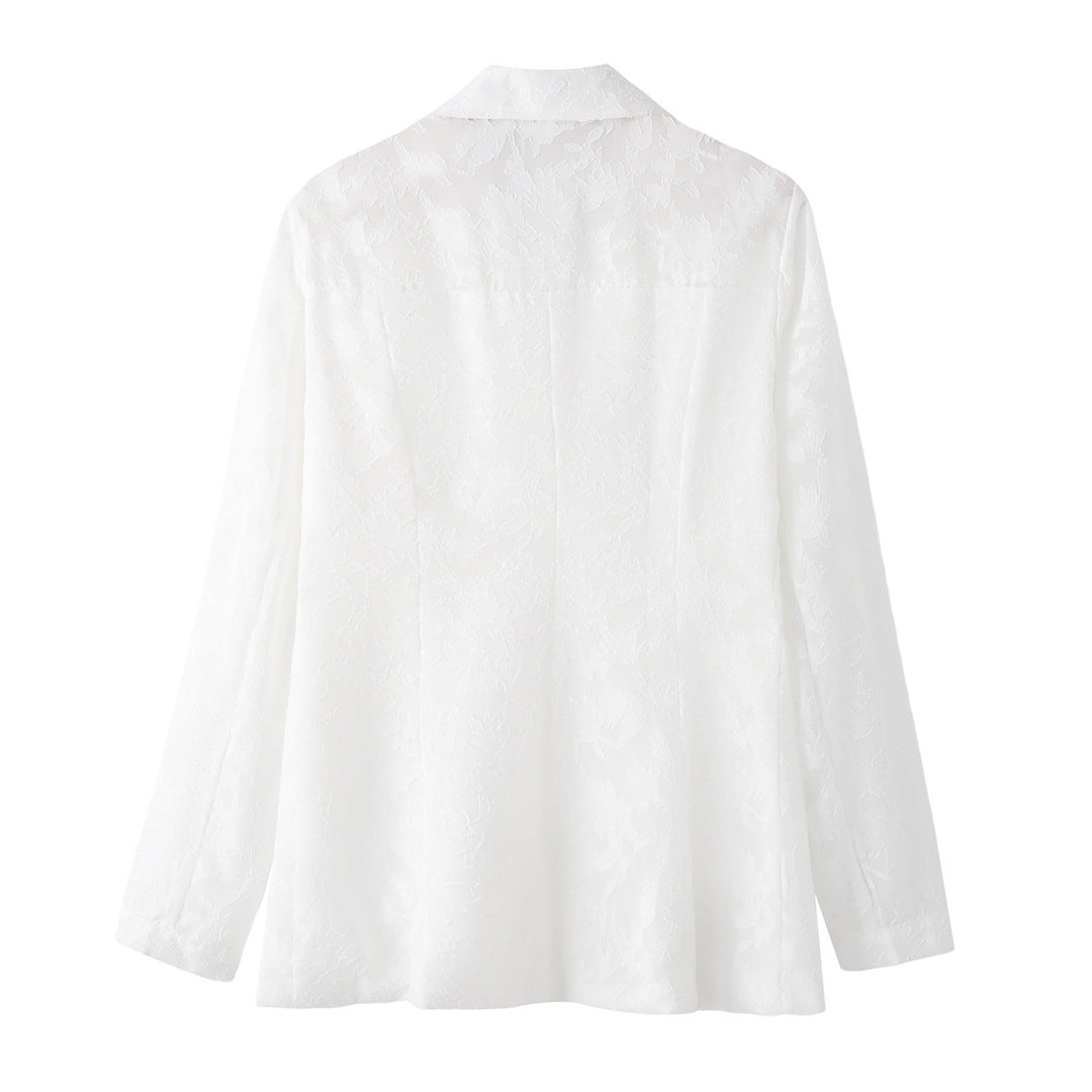 Damen nan taillierter Doppelreiher-Blazer mit floralem Jacquard und aufgesetzten Taschen Drune