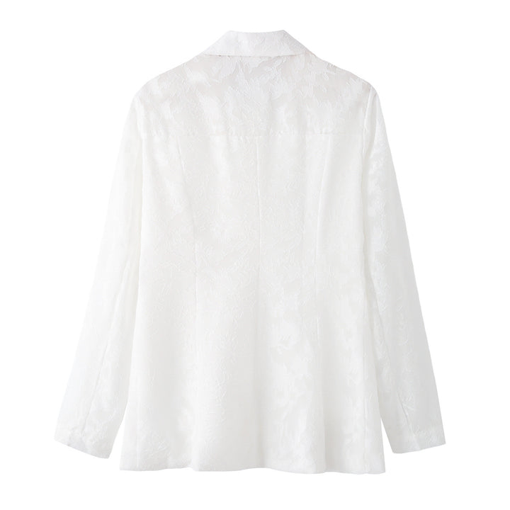 Damen nan taillierter Doppelreiher-Blazer mit floralem Jacquard und aufgesetzten Taschen Drune