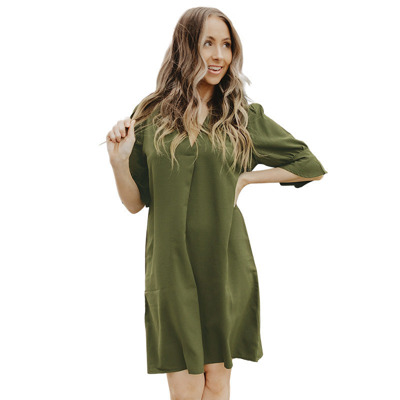 Damen elegantes Minikleid mit vorteilhaftem V-Ausschnitt und puffartigen Ärmeln Drune