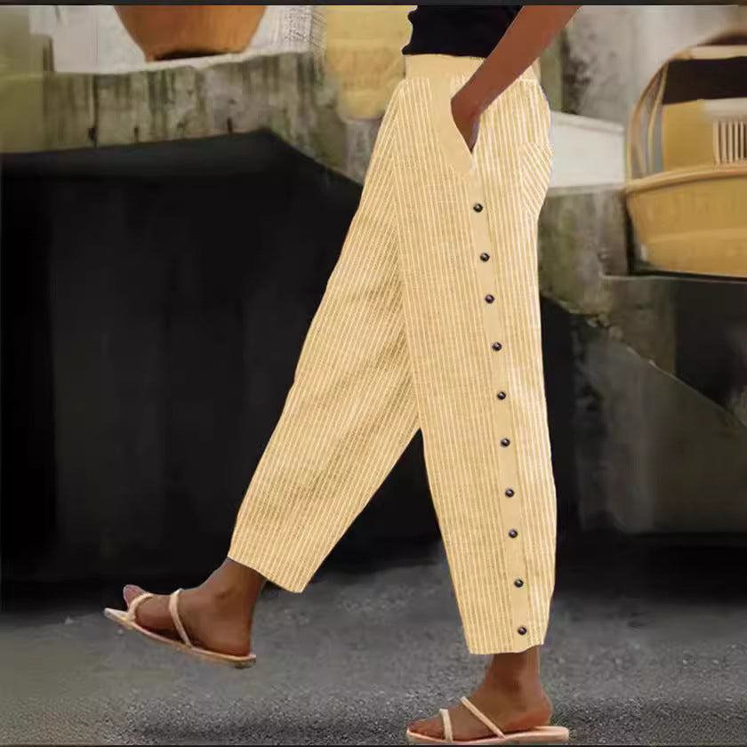 Damen Culotte-Hosen mit hohem elastischem Bund, seitlichem Knopfverschluss und Taschen Drune