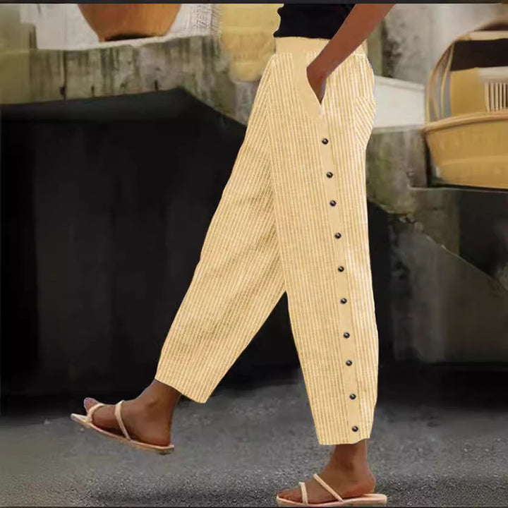 Damen Culotte-Hosen mit hohem elastischem Bund, seitlichem Knopfverschluss und Taschen Drune