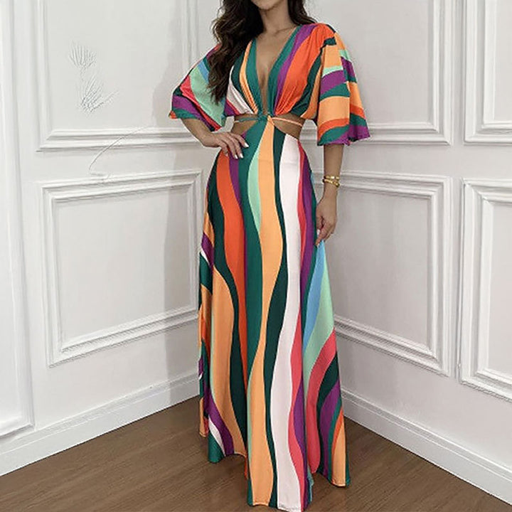 Damen Maxikleid mit eleganten Wellenmustern Drune
