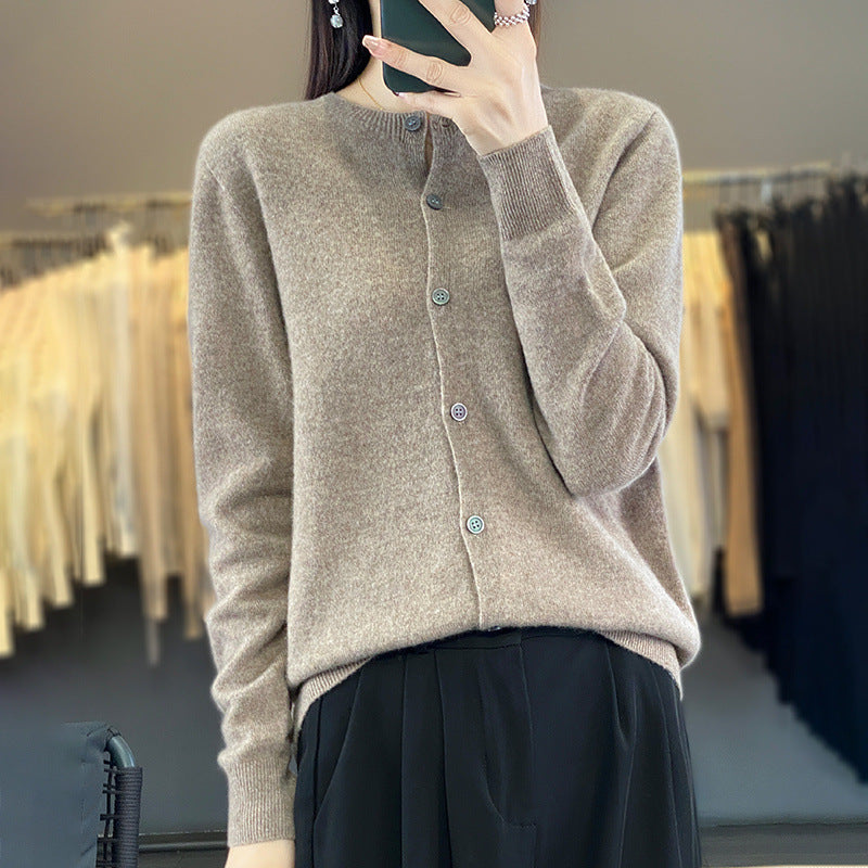 Damen Leichter Feinstrick-Cardigan mit Kaschmir‑Optik, Rundhalsausschnitt und verdeckter Knopfleiste Drune