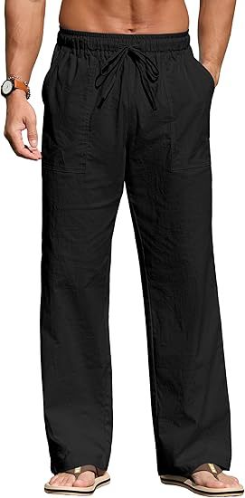 Herren nan leichte Leinenhose mit elastischem Bund, Kordelzug und aufgesetzten Taschen Drune