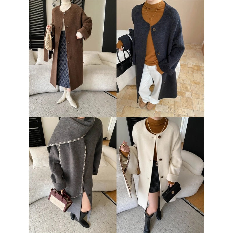 Damen eleganter Oversized-Mantel mit asymmetrischem Kragen und seitlichen Schlitzen Drune