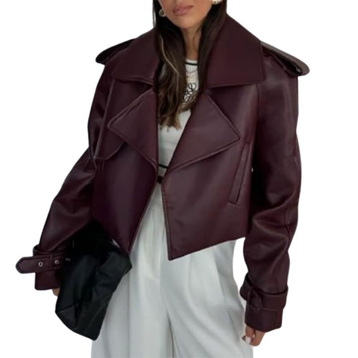 Damen angesagter Biker-Lederjacke mit Oversized-Schnitt Drune
